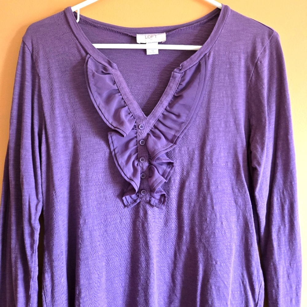 Loft Purple Ruffle Accent Top